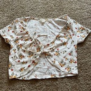 White tie front blouse with flower pattern